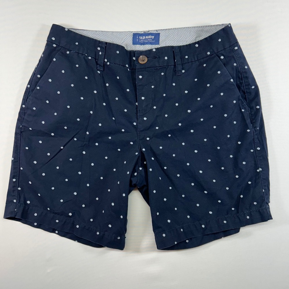 Old Navy Womens Everyday Short Navy Blue White Polka‎ Dot Cotton Chino Size 2